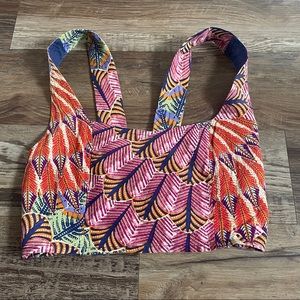 Band of Gypsies crop boho feather print festival tank S